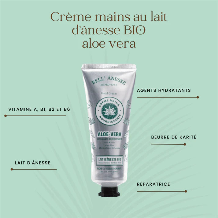 Crème Mains au Lait d’ânesse et Aloe Vera Bio 75ml